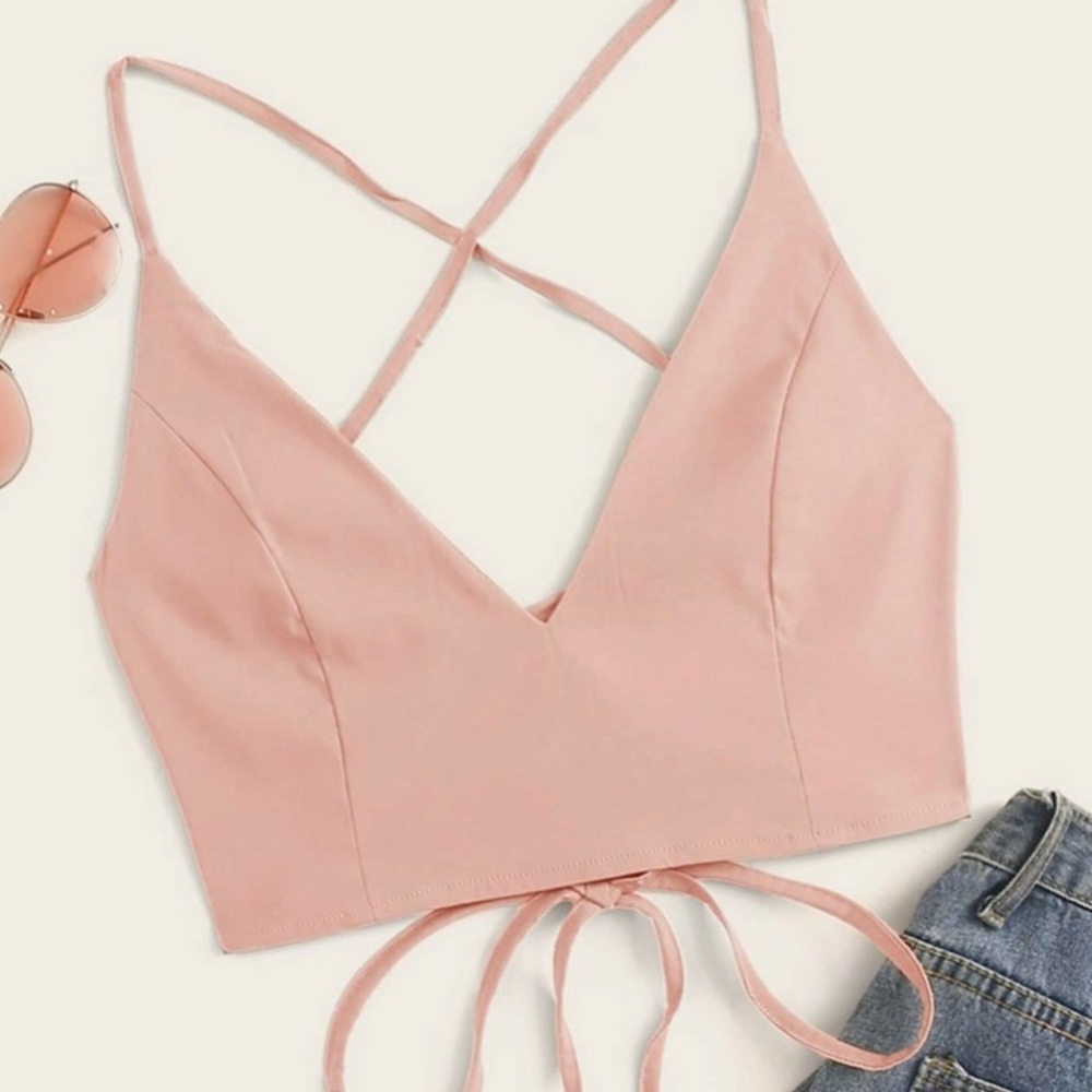 Cross back Light Pink Shein Crop Top